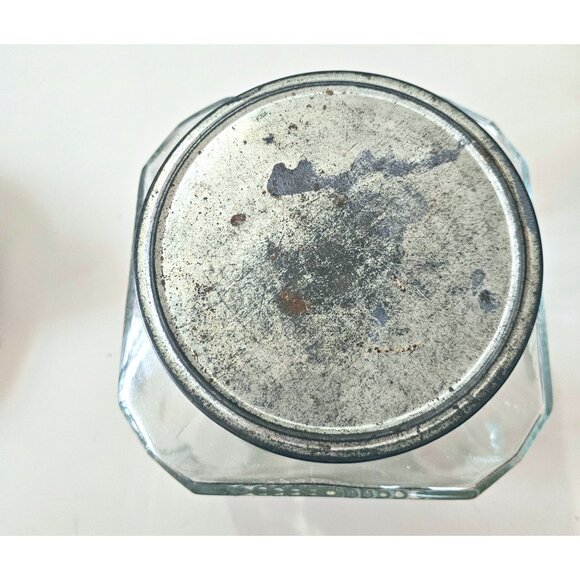 1900s Hoosier Art Deco Glass Jar Tin Lid gallon pantry storage square ribbed kit - Picture 4 of 10